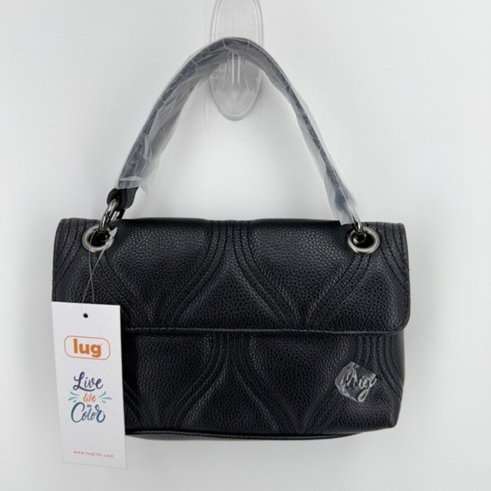 Lug Handbag Black Pebbled Leather Quilted Shoulder‎ Bag/ Purse New With Tags